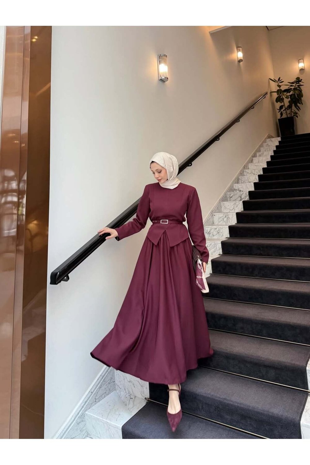 Kadın Double Krep Kumaş Şık Ceket Ve Etek Takım Burgonya - M41420
