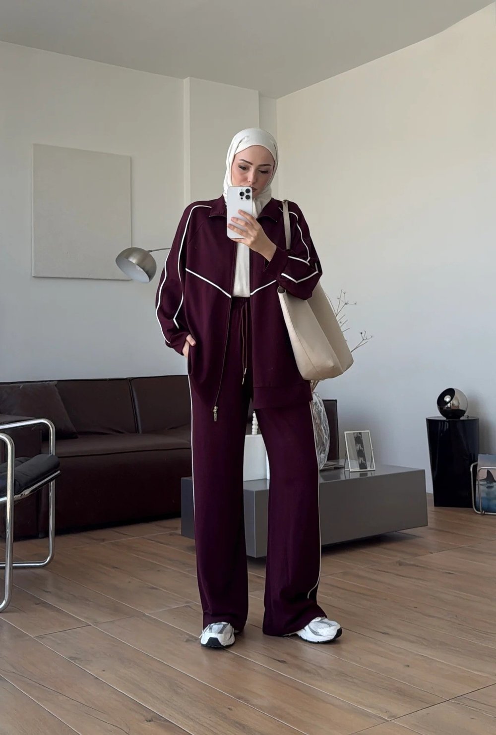 Kadın Garnili Biyeli Tunik ve Pantolon Spor İkili Takım M62819 - Bordo
