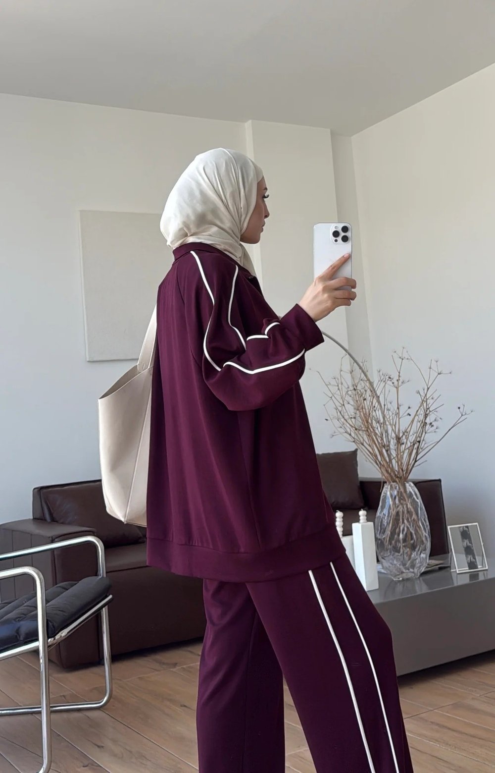 Kadın Garnili Biyeli Tunik ve Pantolon Spor İkili Takım M62819 - Bordo