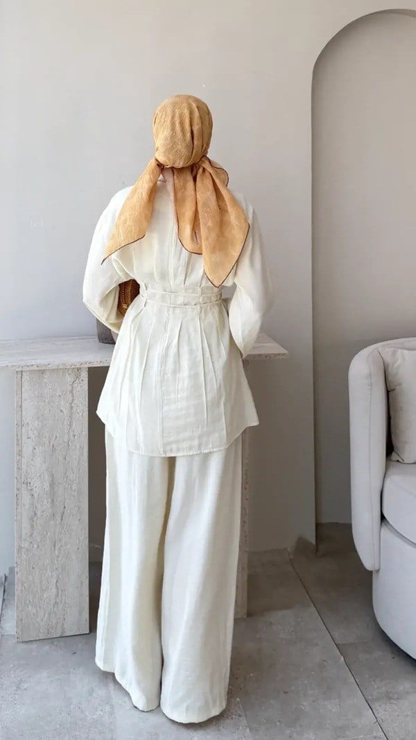 Kadın Modal  Bel Bağlamalı Tunik Pantolon Takım  M2672 - Sarı