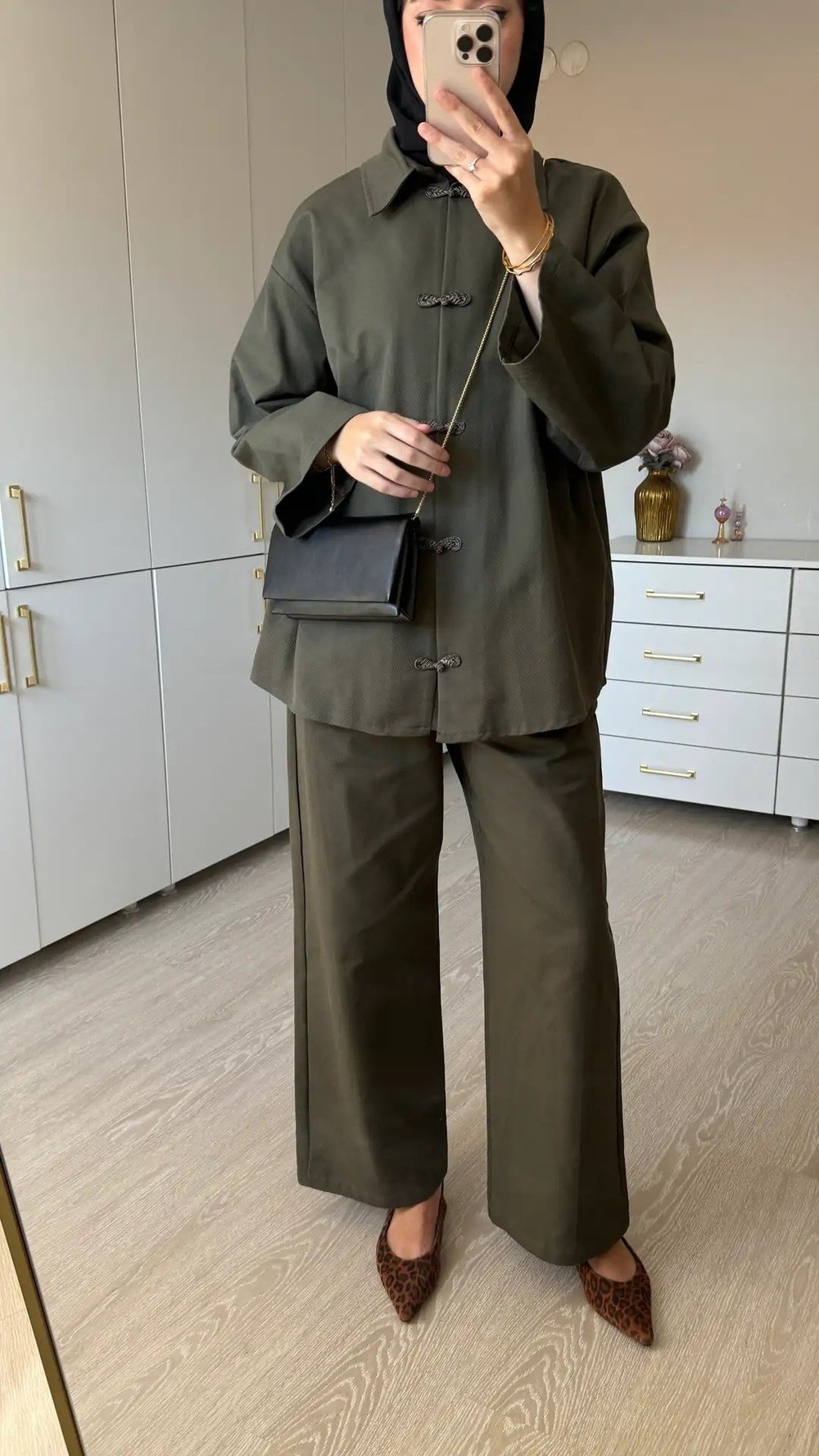 Kadın Premium Düğüm Düğme Detay Gabardin Pantolon Takım M62812 - Haki