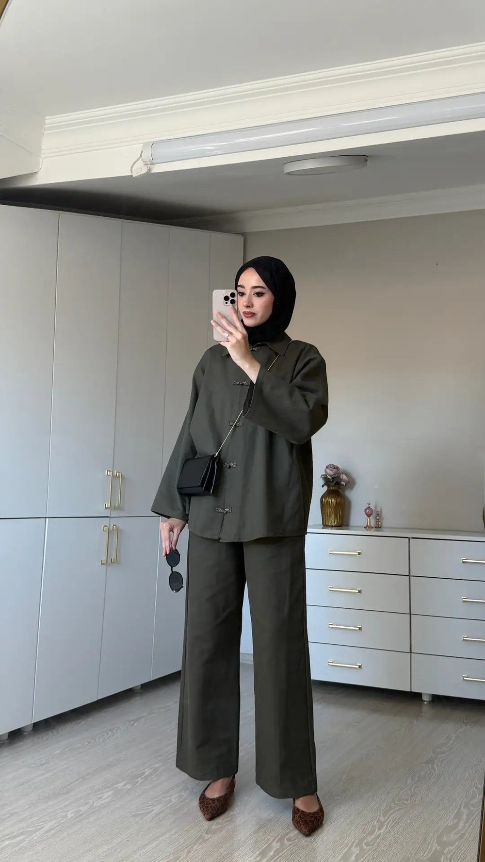 Kadın Premium Düğüm Düğme Detay Gabardin Pantolon Takım M62812 - Haki