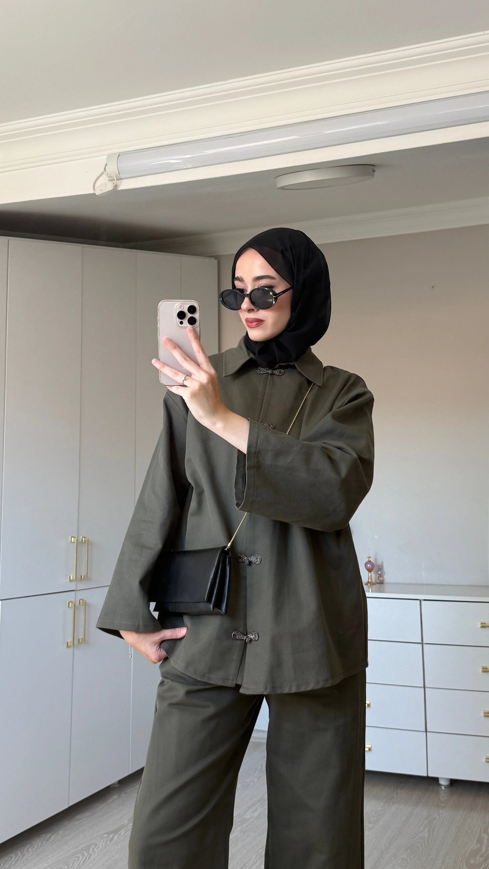 Kadın Premium Düğüm Düğme Detay Gabardin Pantolon Takım M62812 - Haki