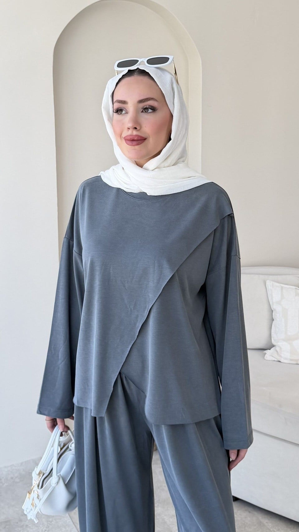 Kadın Simetrik Pantolonlu Takım M2633 - Füme