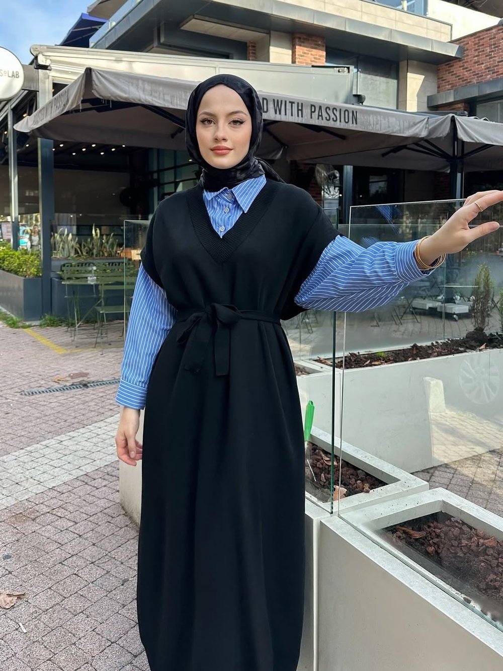 Poplin Detaylı Triko Elbise - Siyah