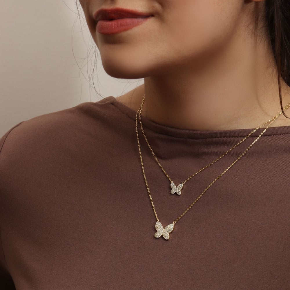 Çift Kelebek Kolye 718027 Gold