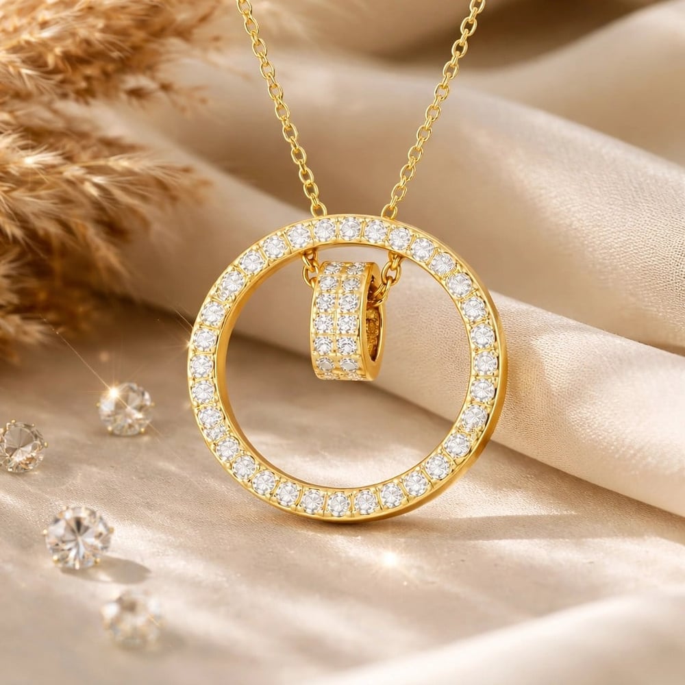 Gümüş Gold İç İçe Geçmiş Halka Kadın Kolye
