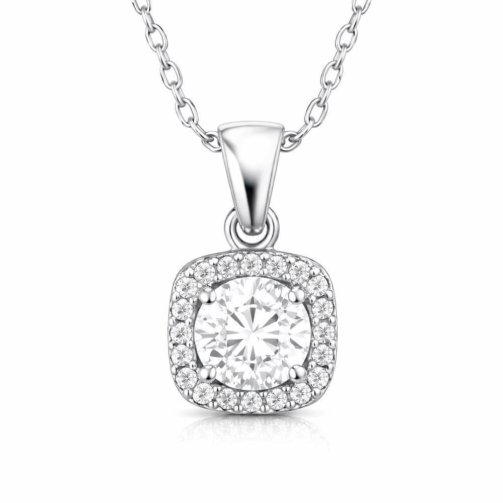 Gümüş Kare Montür Tek Taş Kadın Kolye