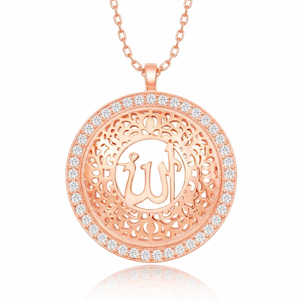 Gümüş Rose Allah Yazılı Kadın Kolye