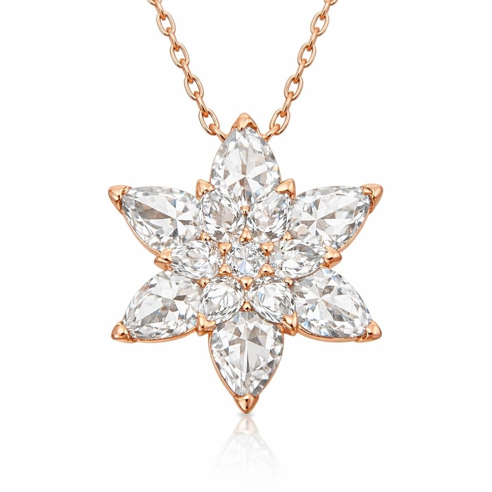 Gümüş Rose Beyaz Lotus Çiçeği Kolye