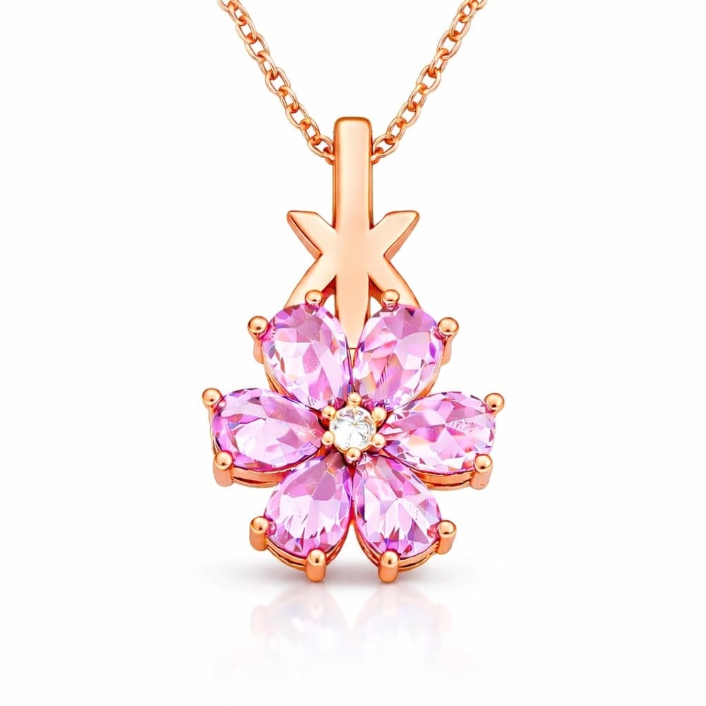 Gümüş Rose Pembe Sevgi Çiçeği Kadın Kolye
