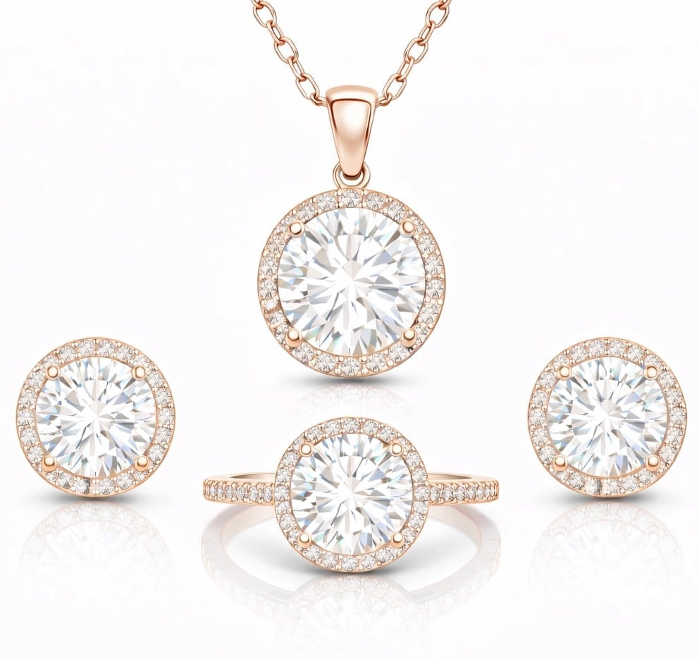 Gümüş Rose Yuvarlak Montür Tek Taş Set