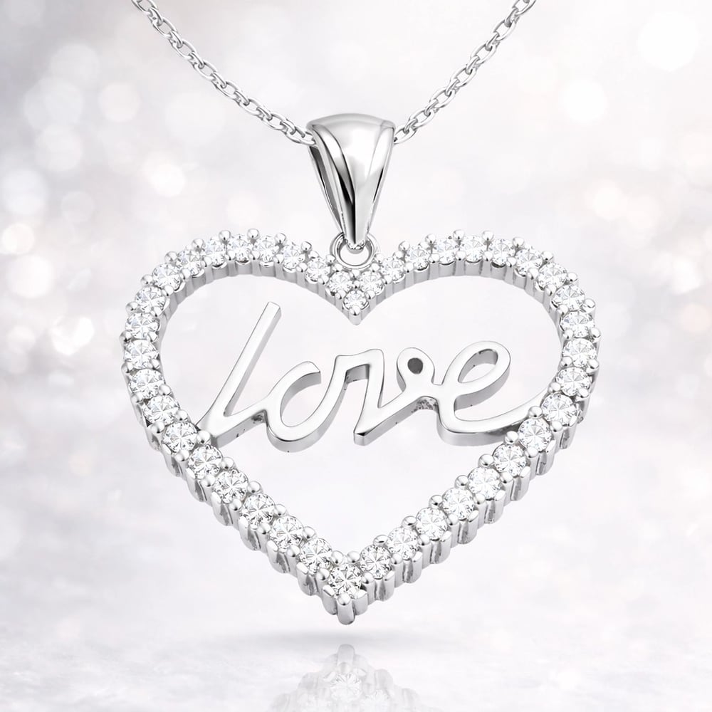 Gümüş Taşlı Love Bayan Kolye