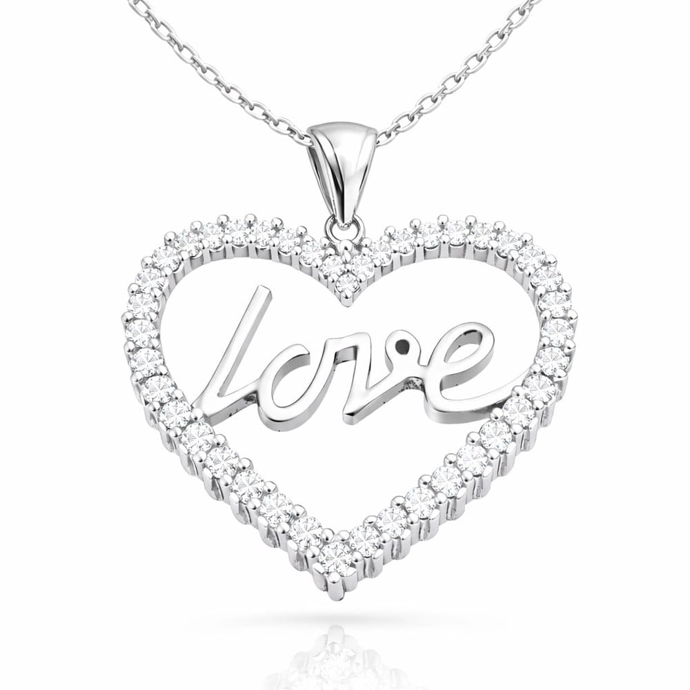 Gümüş Taşlı Love Bayan Kolye