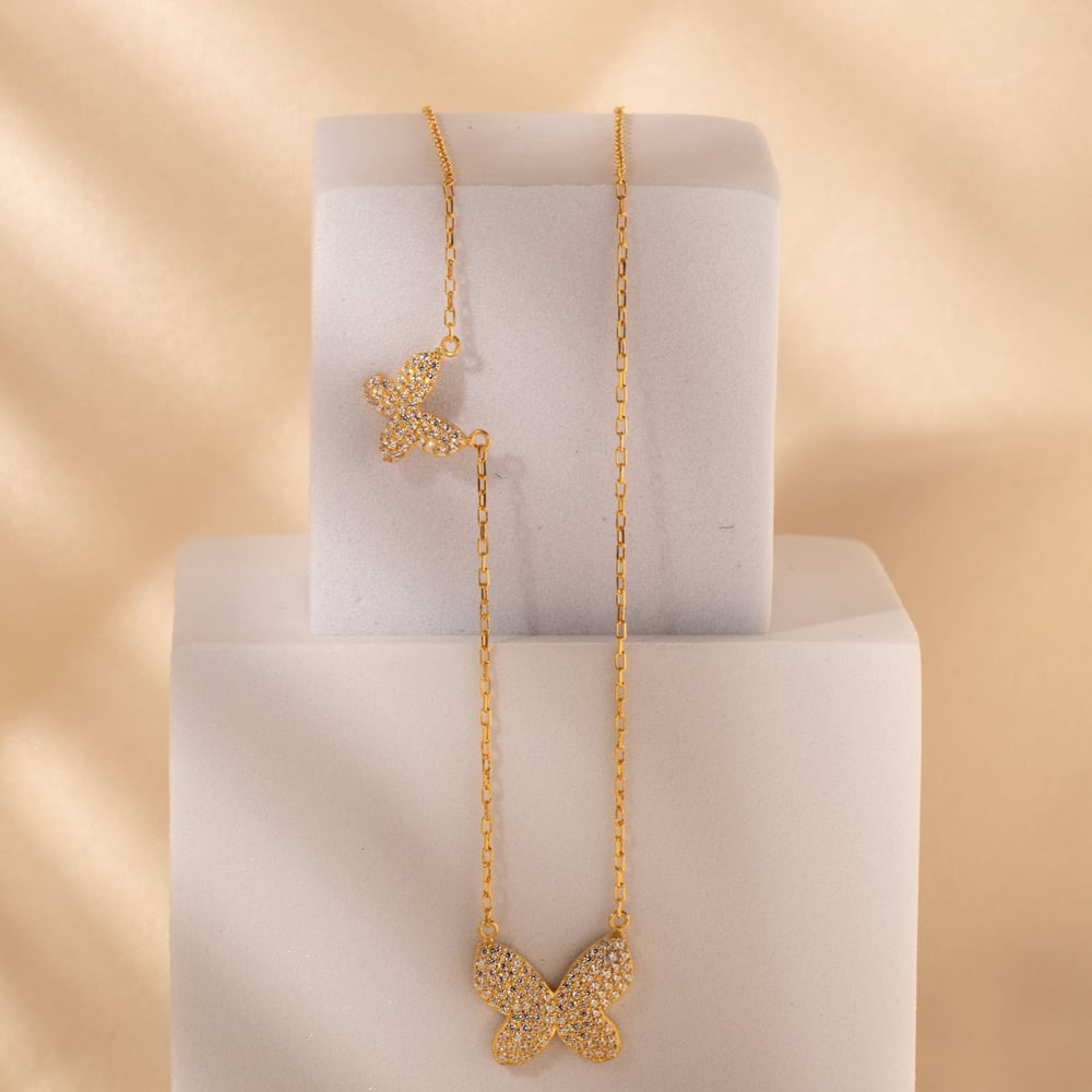 İkili Kelebek Kolye 718011 Gold