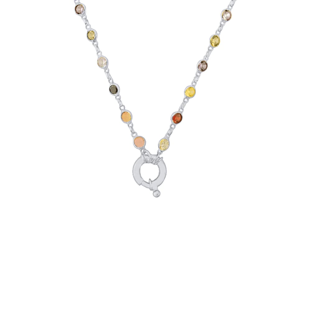 Renkli Taşlı Zincir 718922 Silver