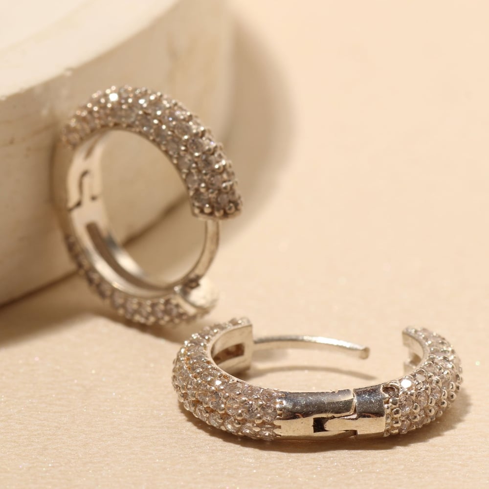 Taşlı Halka Küpe 717096 Silver