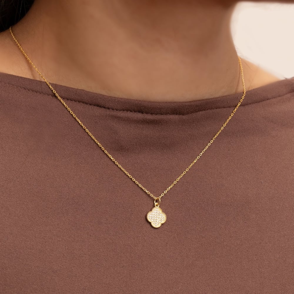 Taşlı Yonca Kolye 718943 Gold