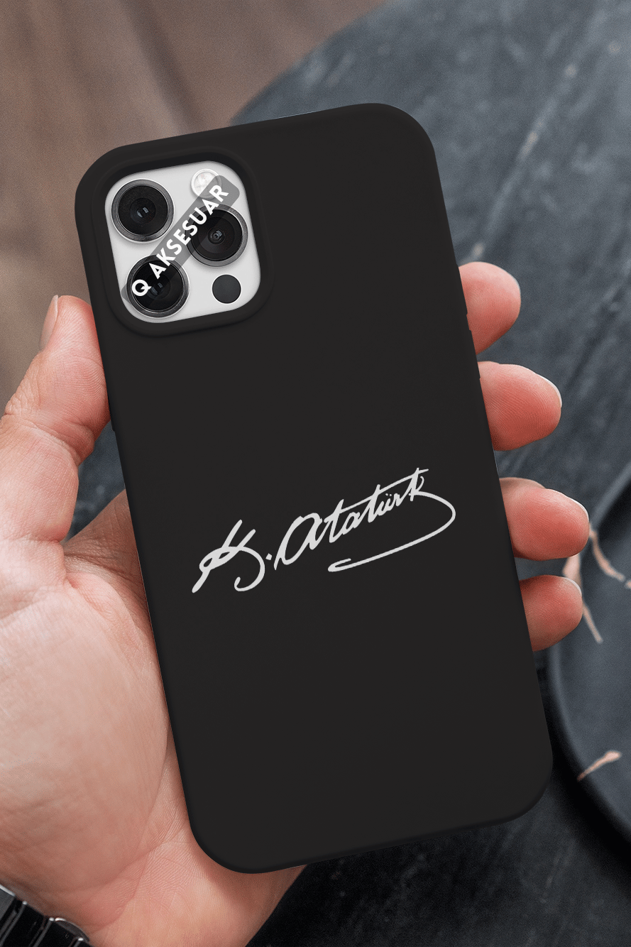 İphone Uyumlu Atatürk Tasarımlı Premium Telefon Kılıfı Siyah (Model Seçiniz)