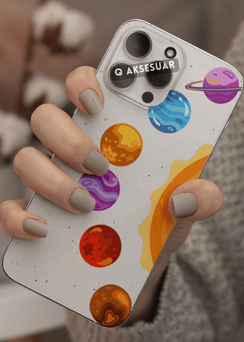 İphone Uyumlu Gezegenler Tasarımlı Şeffaf Telefon Kılıfı (Model Seçiniz)
