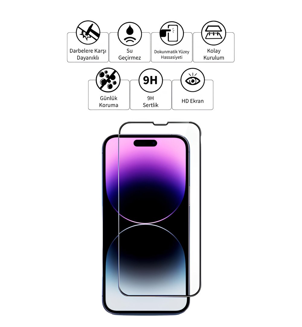 İphone Uyumlu Tam Kaplayan 9H Premium Ekran Koruyucu