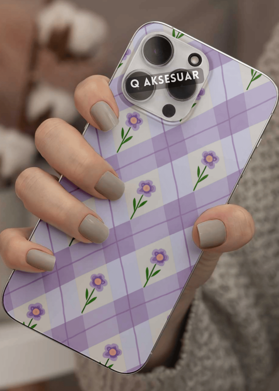Samsung Galaxy Uyumlu Mor Çiçekler Tasarımlı Şeffaf Telefon Kılıfı (Model Seçiniz)