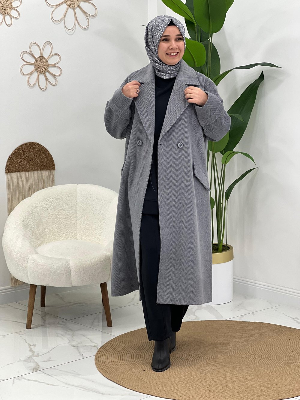 Balık Sırtı Desenli Kaban