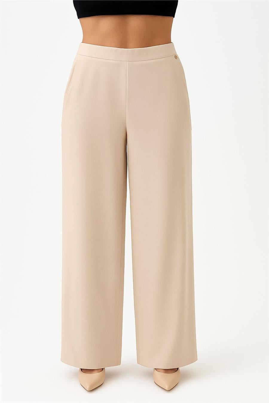 Bej Krep Bol Paça Pantolon