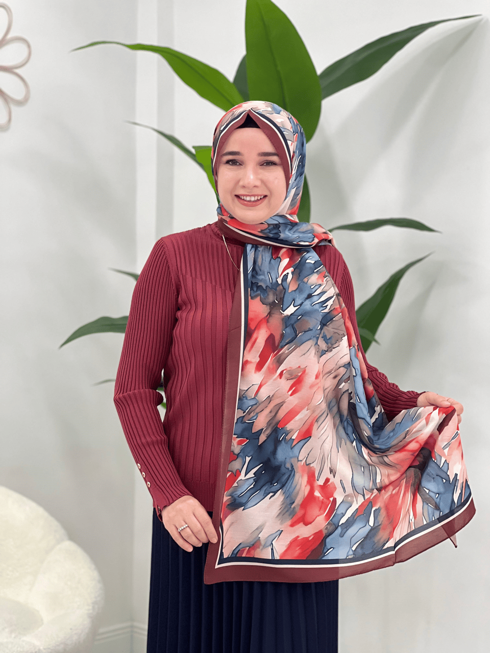 Bordo Desenli Şal