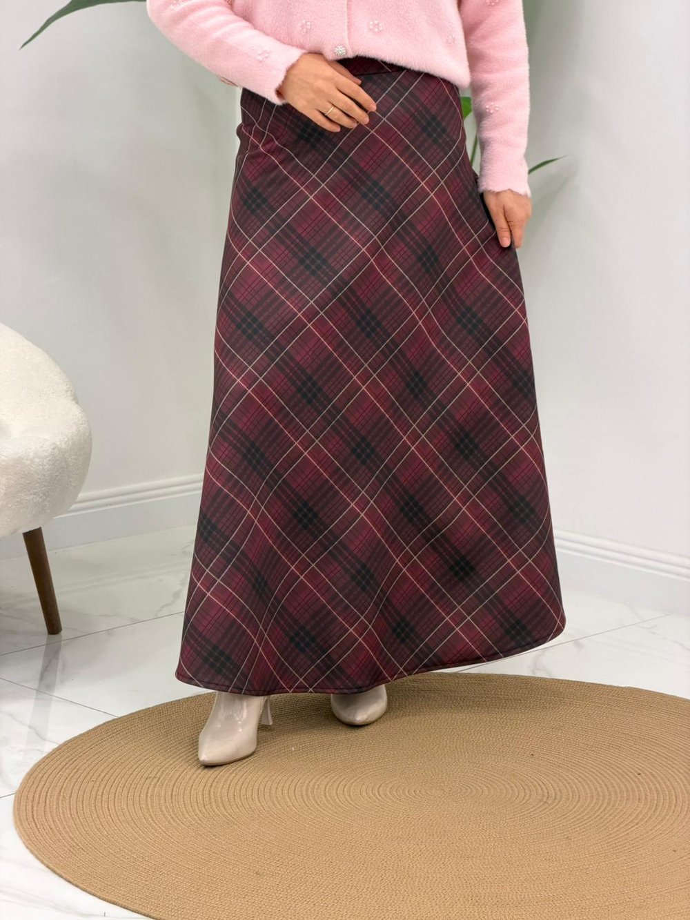 Bordo Ekoseli Sukuba Etek