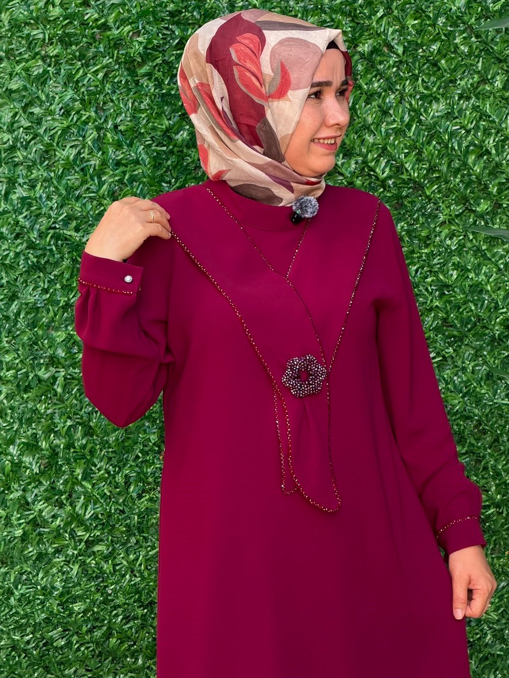 Bordo Kıravatlı Tunik 
