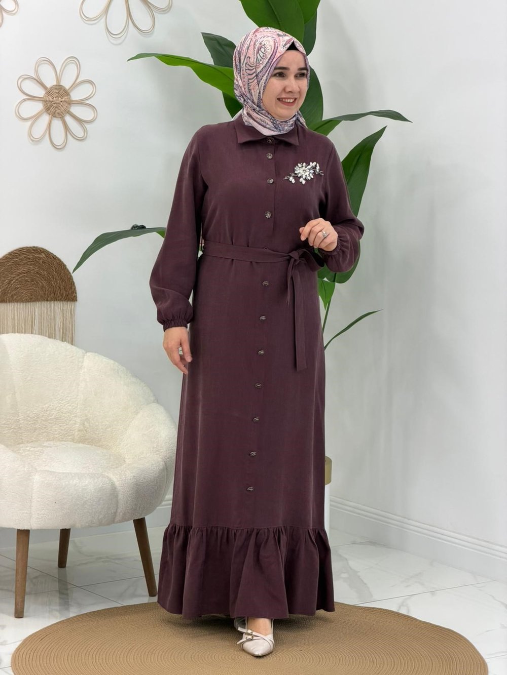 Bordo Taşlı Elbise