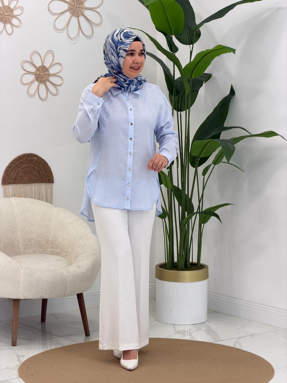 Buz Mavisi Düğmeli Tunik