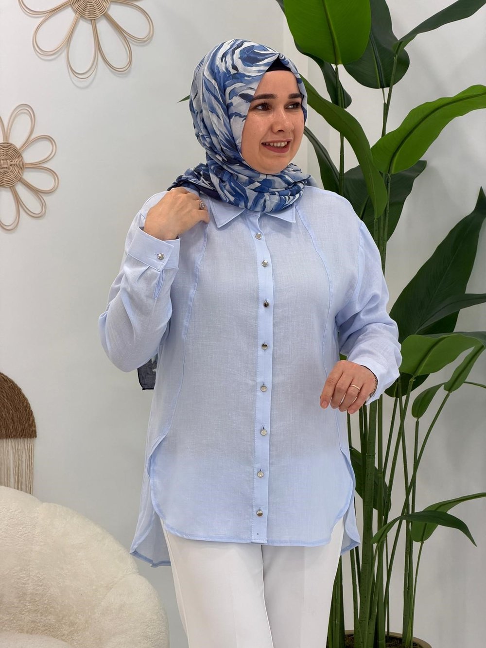Buz Mavisi Düğmeli Tunik