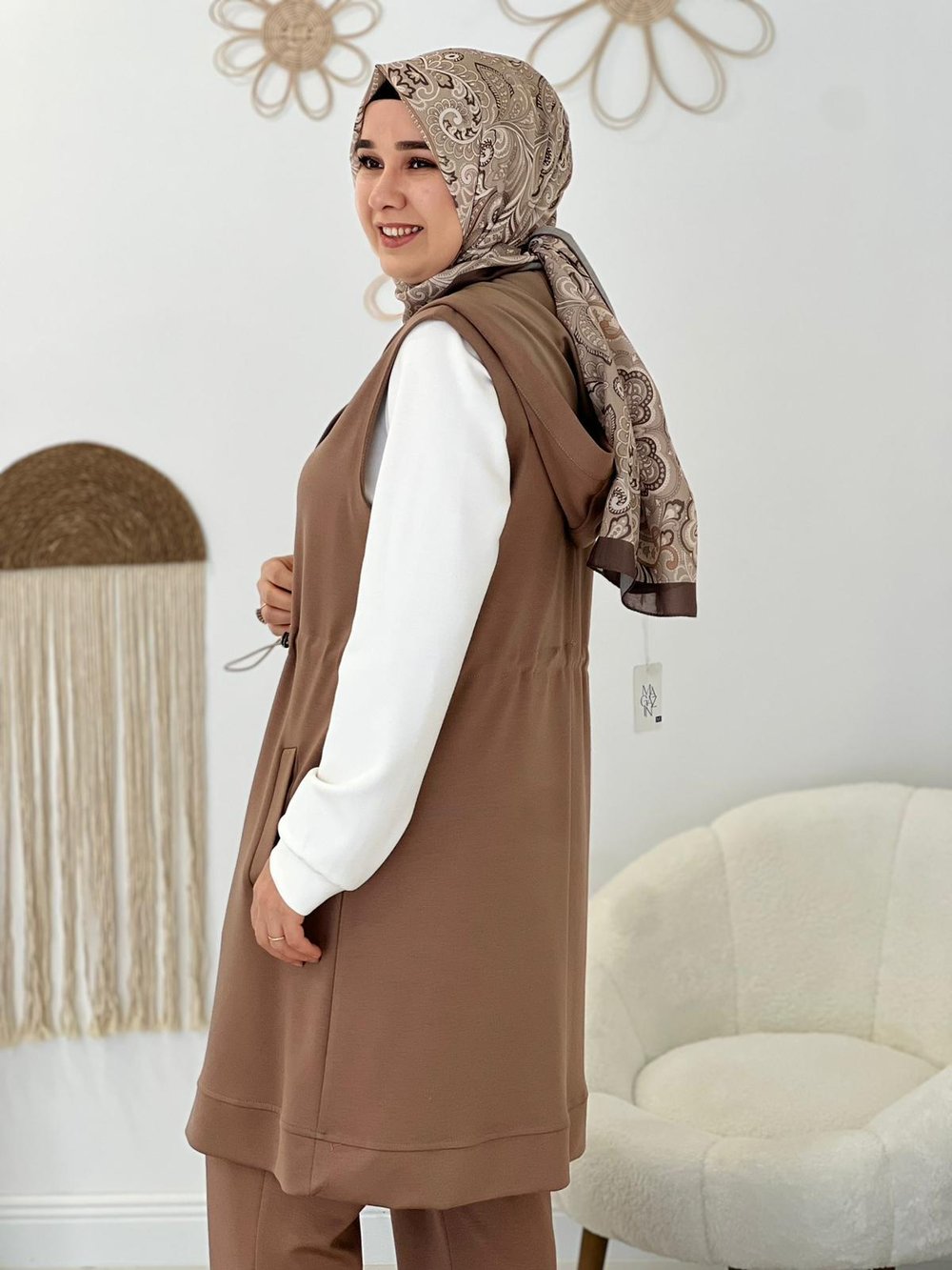 Camel Modal Yelekli Takım