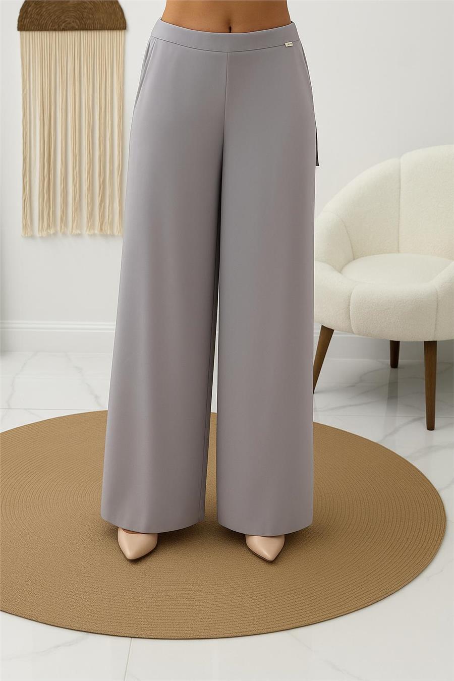 Gri Krep Bol Paça Pantolon