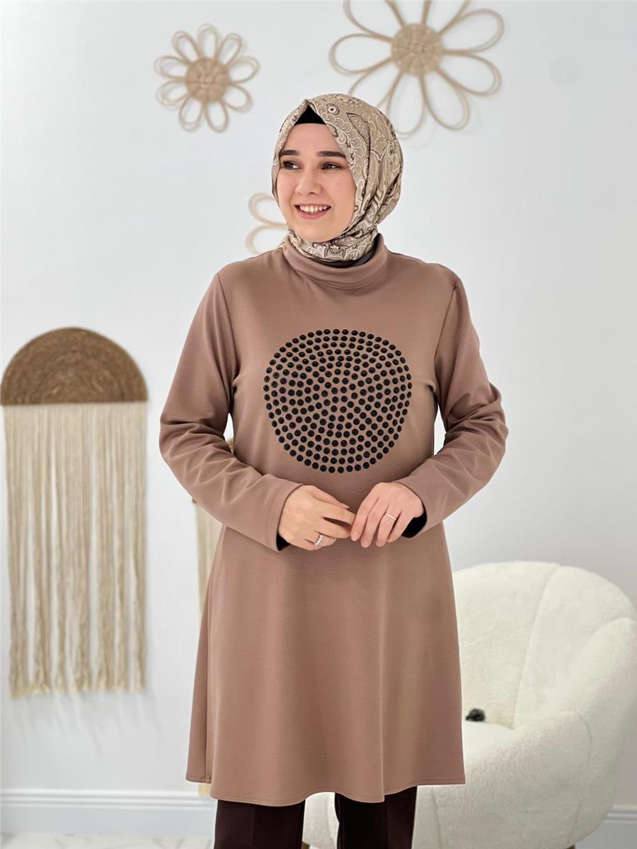 Kahve Deri Desen Tunik