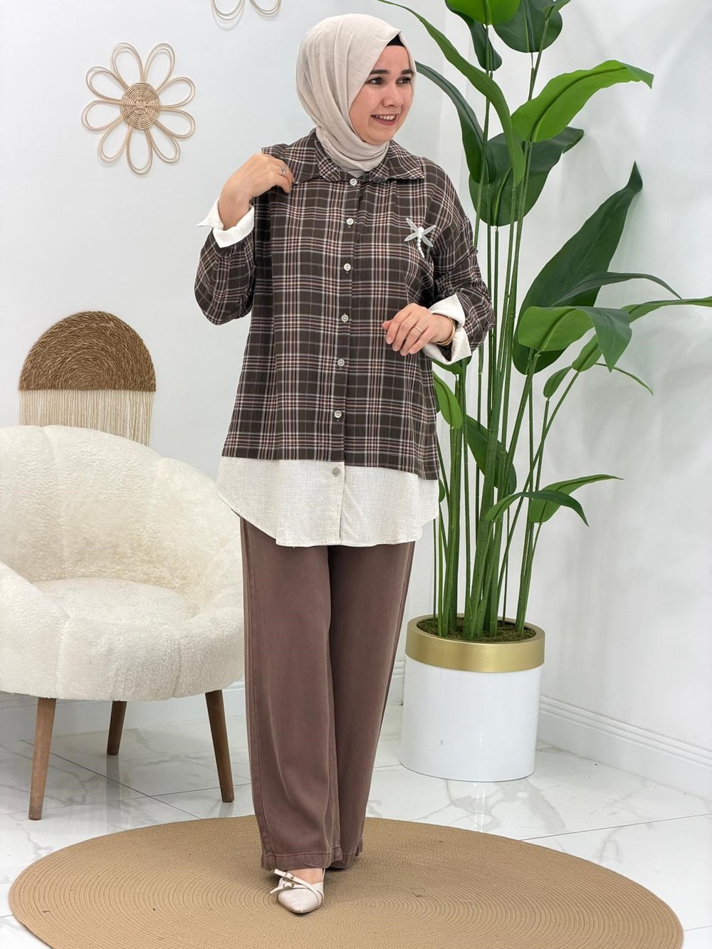 Kahve Ekose Tunik