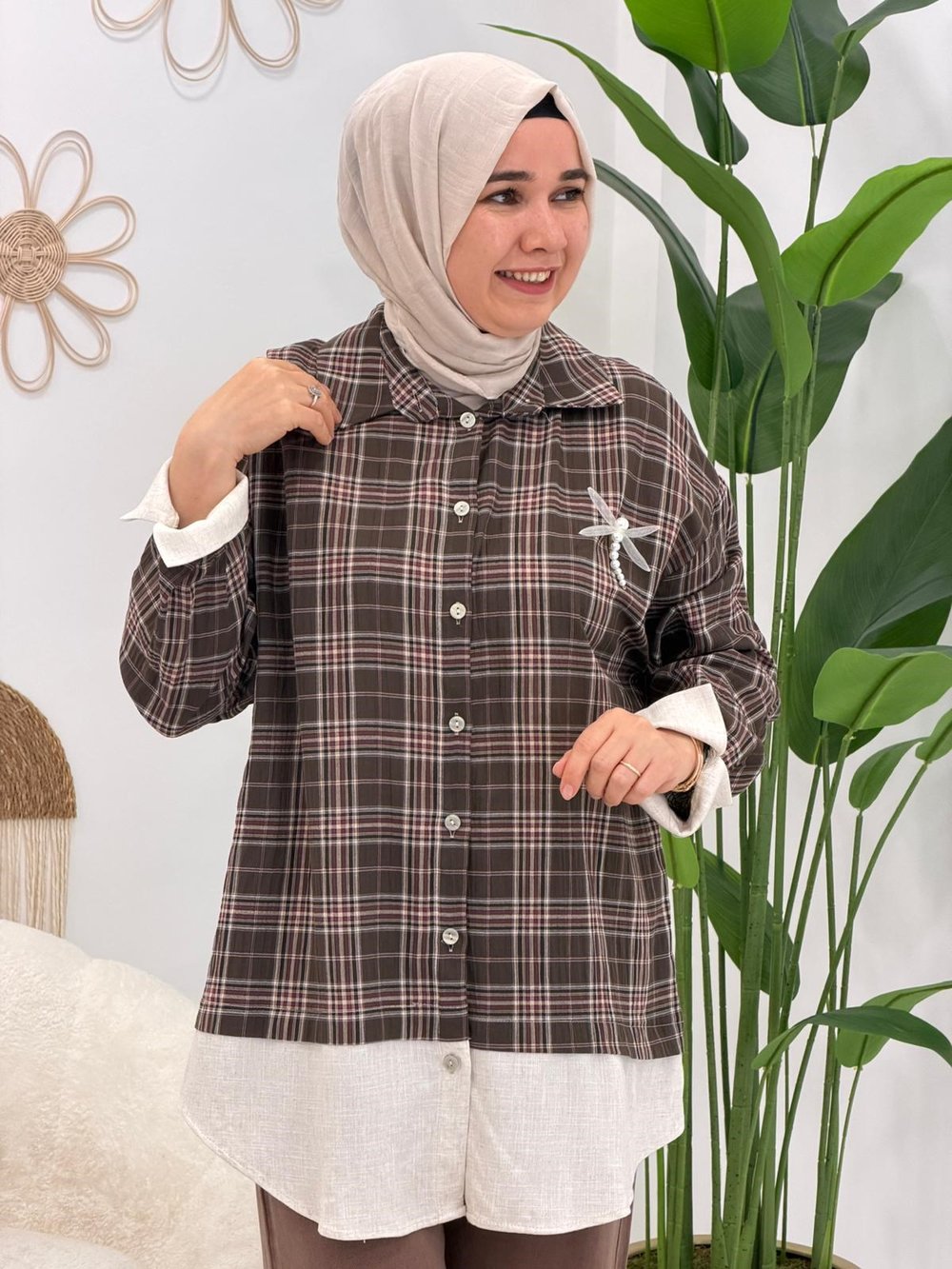 Kahve Ekose Tunik