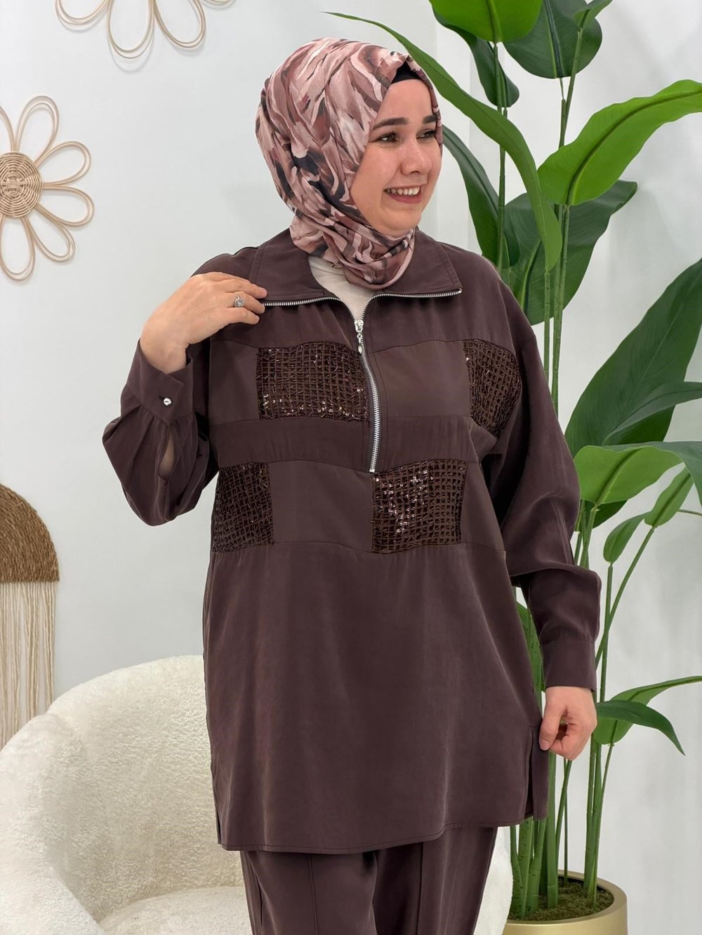 Kahve Galaksi Pantolonlu Takım