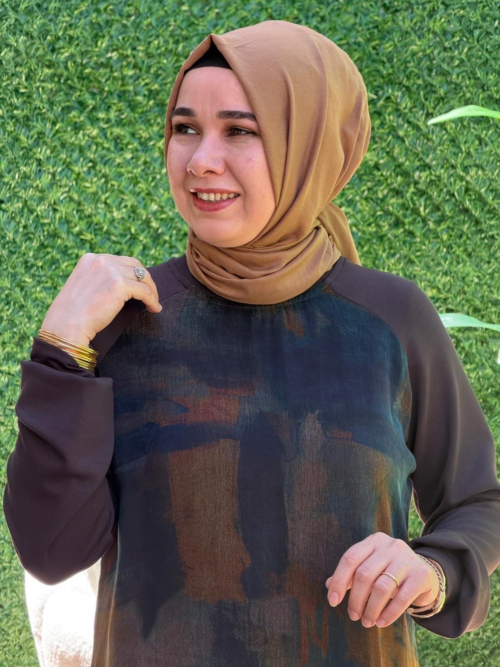 Kahve Kupra Desenli Pantolonlu Takım