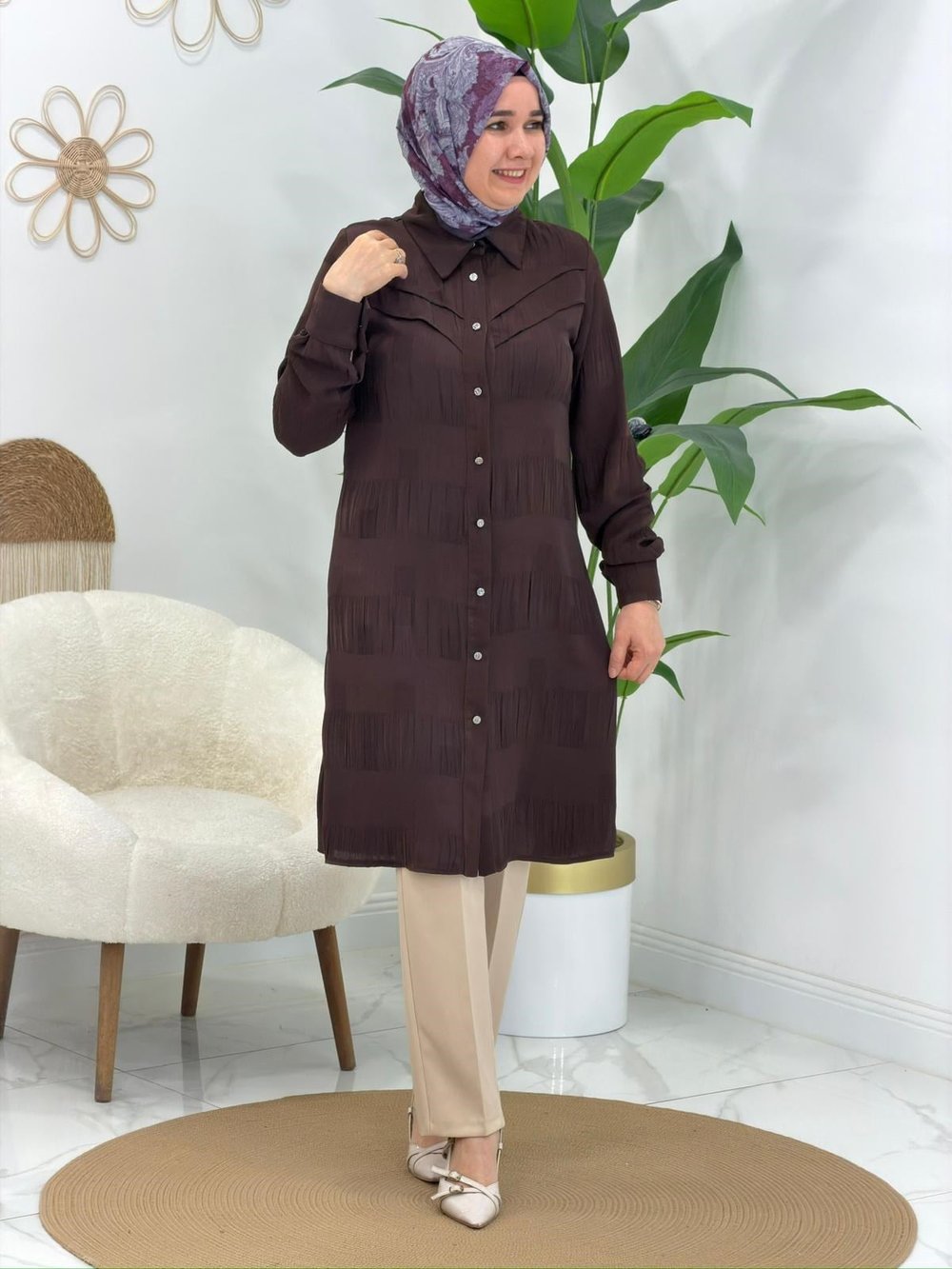 Kahve Mimoza Tunik