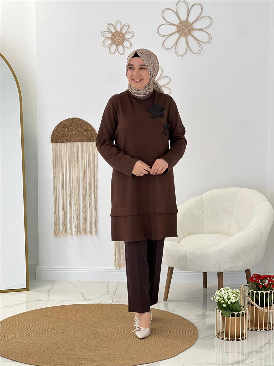 Kahve Modal Kumaş Tunik
