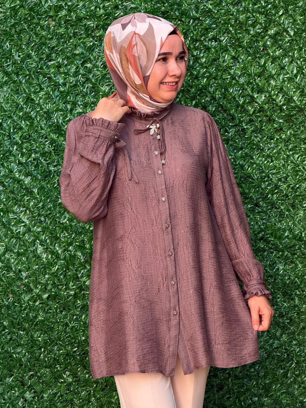 Kahve Özel Dokuma Tunik