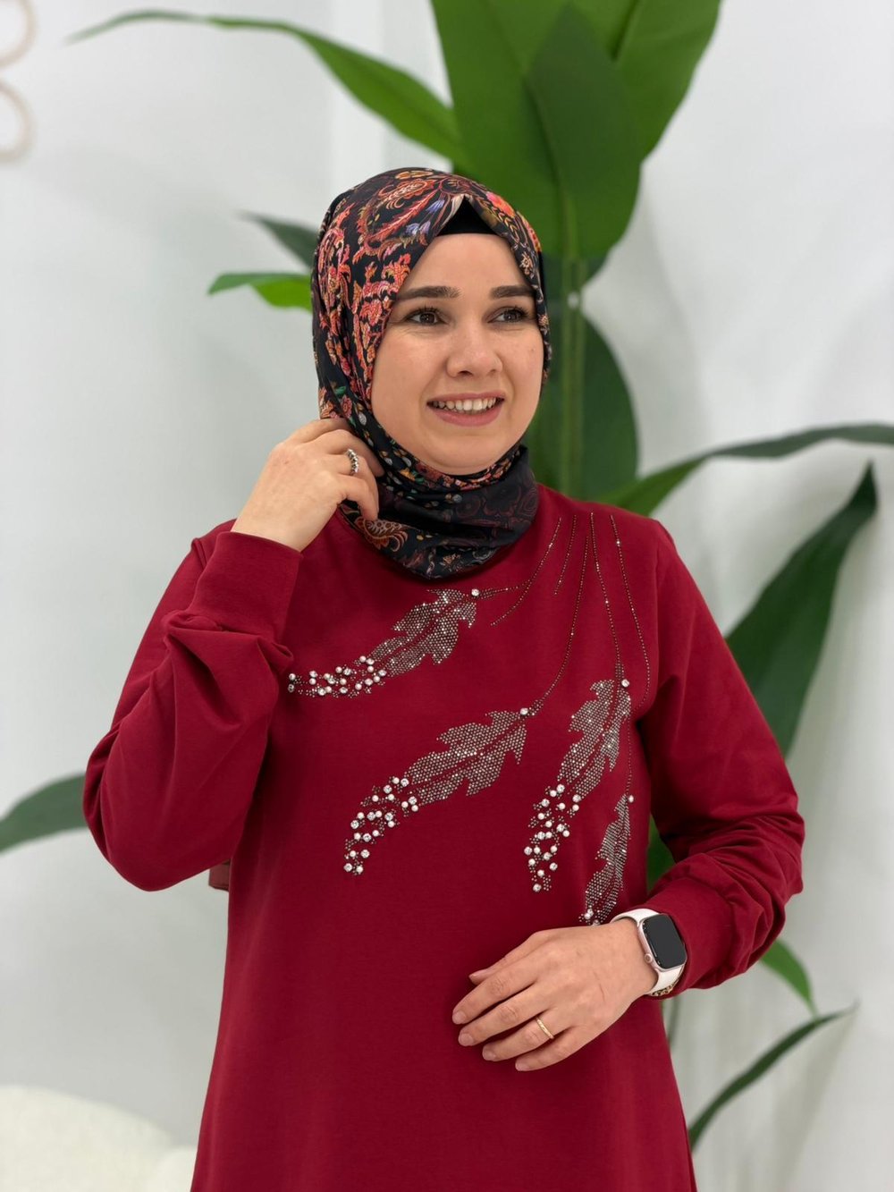 Bordo Taşlı Tunik