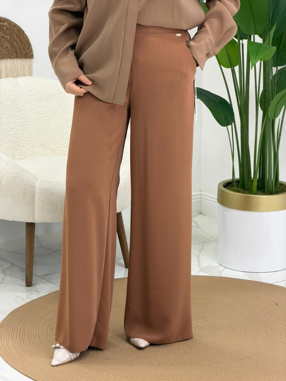 Kapuçino Krep Bol Paça Pantolon