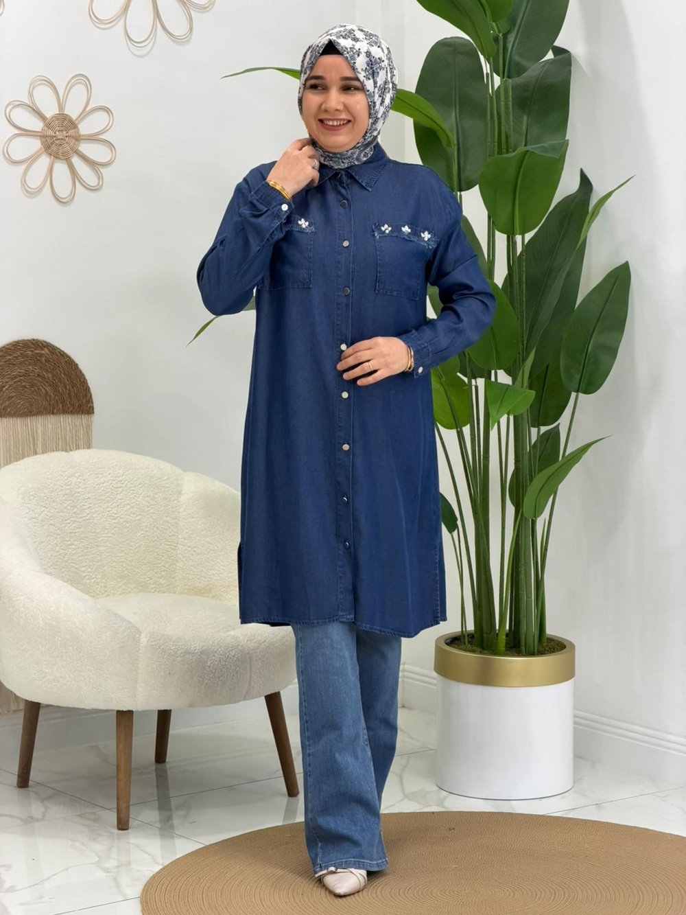 Lacivert Cebi Taşlı Tunik