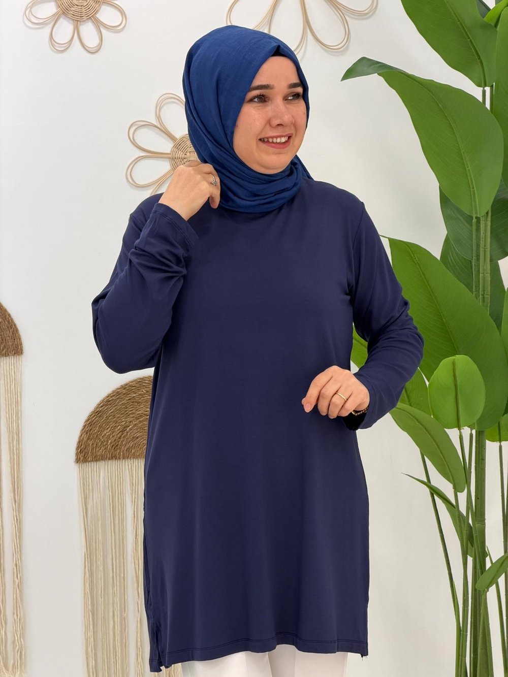 Lacivert Uzun Kollu Penye Tunik
