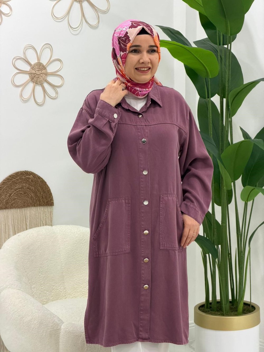 Lila Düğmeli Tunik