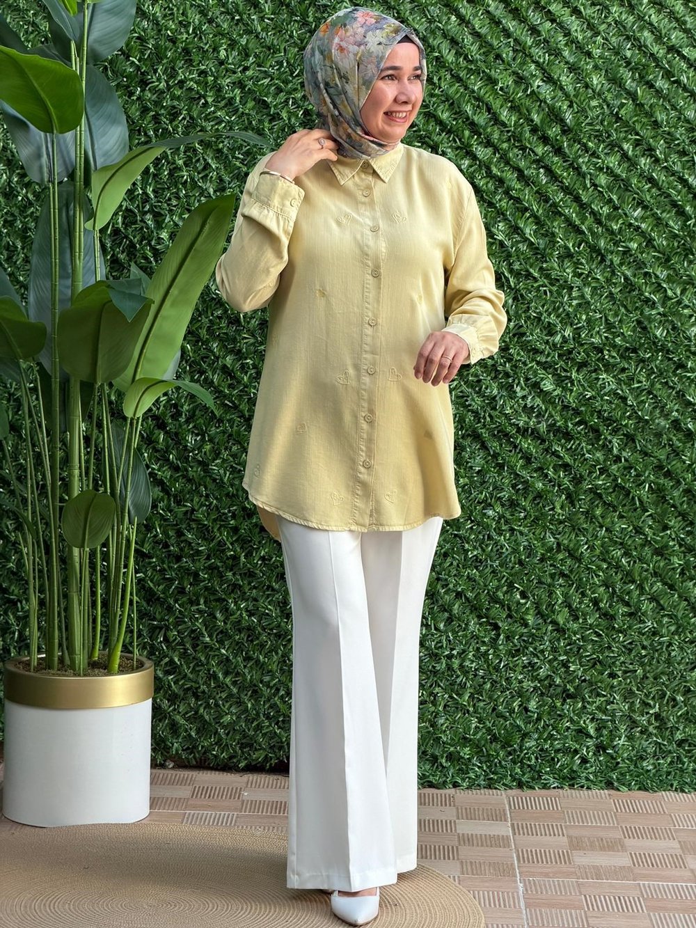 Limon Sarı Kalpli Tunik